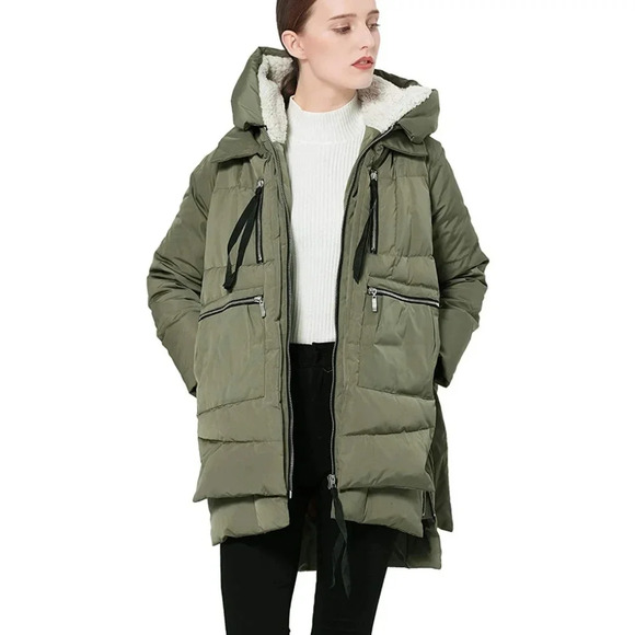 Orolay 90% duck down mid length zipper coat pocket hood blogger fav oversized xs - Picture 12 of 13